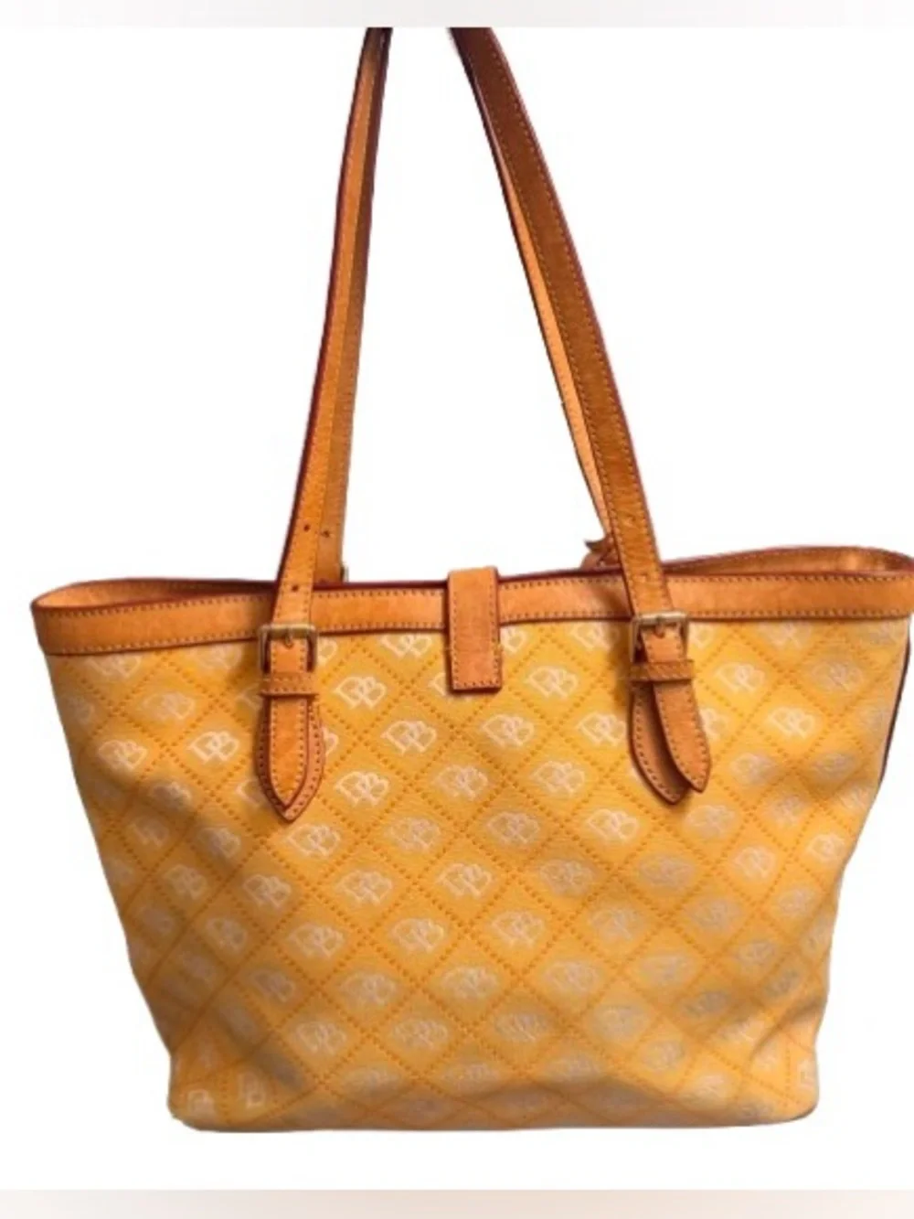 Dooney & Bourke East/West Monogram Shopper Tote with Vachetta Trim (Yellow)-GUC - Picture 2 of 16